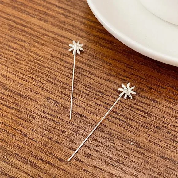 Silver Long Stem Flower Threader Earring NEW - Picture 5 of 6